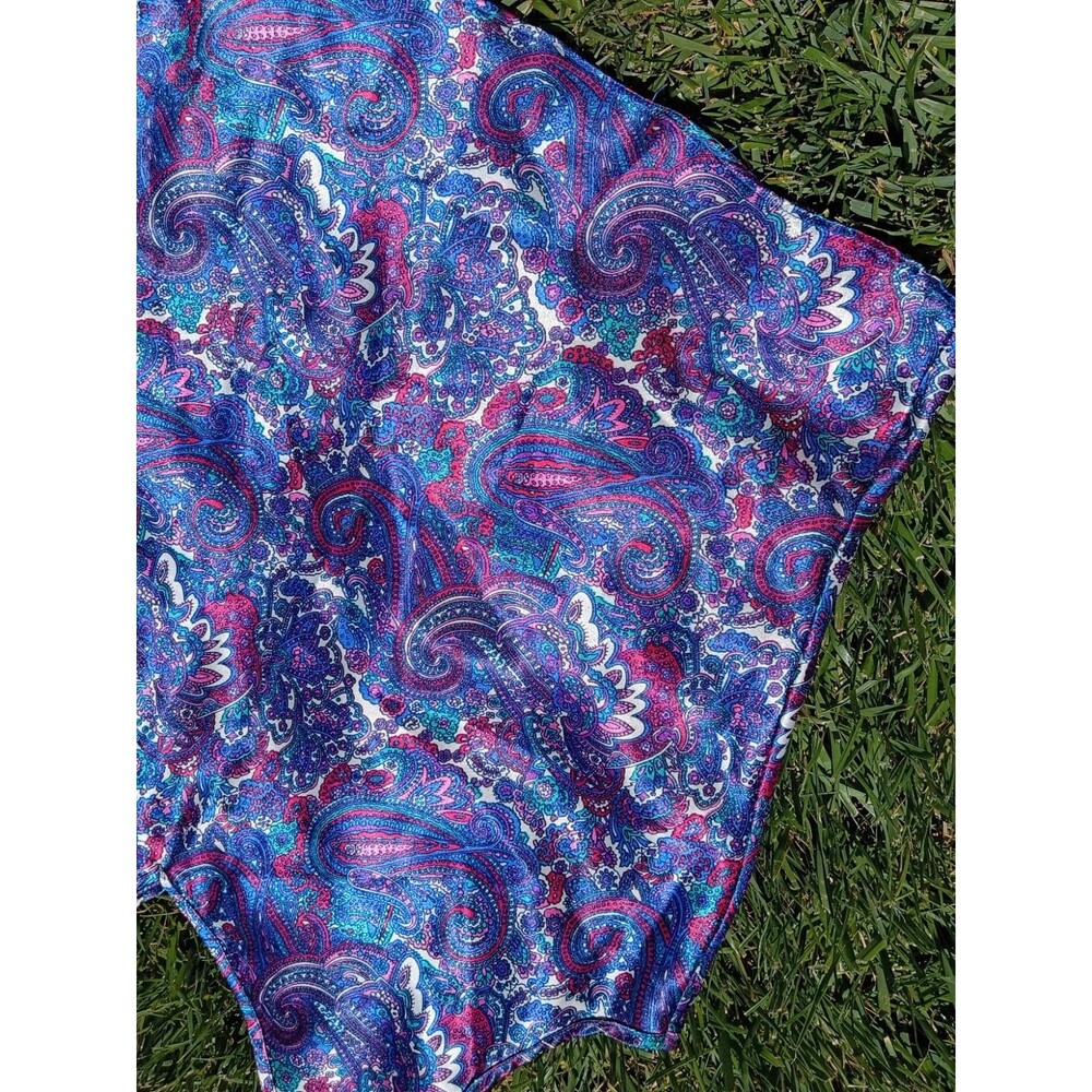 Vintage Purple Paisley Satin V-Neck Tank Top Maximalist Boho Festival Y2K - Picture 5 of 6